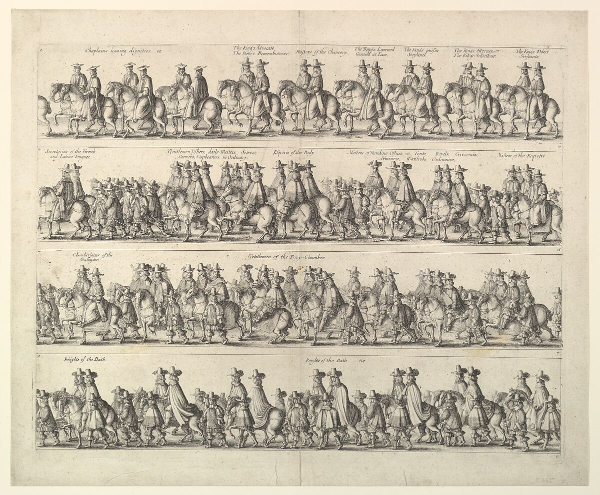 Coronation Procession of Charles II Through London (from John Ogilby's "The Entertainment of...Charles II," London, 1662), Wenceslaus Hollar (Bohemian, Prague 1607–1677 London), Etching 