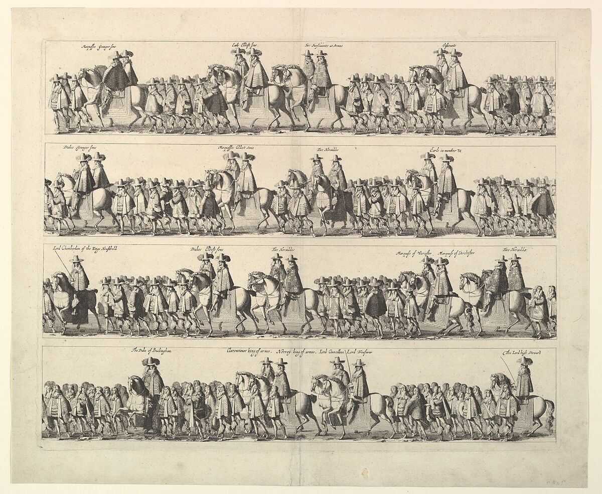 Coronation Procession of Charles II Through London (from John Ogilby's "The Entertainment of...Charles II," London, 1662), Wenceslaus Hollar (Bohemian, Prague 1607–1677 London), Etching 