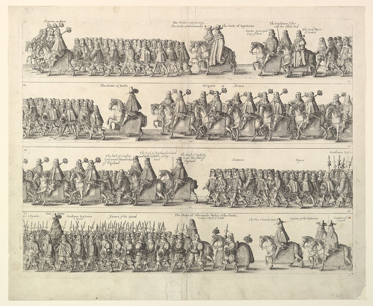 Coronation Procession of Charles II Through (from John Ogilby's "The Entertainment of...Charles II," London, 1662), Wenceslaus Hollar (Bohemian, Prague 1607–1677 London), Etching 