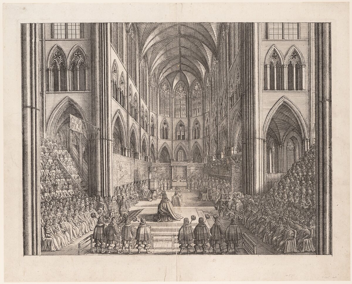 The Coronation of King Charles the II in Westminster Abbey, April 23, 1661 (from John Ogilby's "The Entertainment of...Charles II," London, 1662), Wenceslaus Hollar (Bohemian, Prague 1607–1677 London), Etching