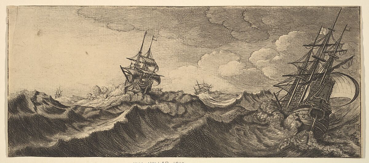Warship in the Trough of a Wave, Wenceslaus Hollar (Bohemian, Prague 1607–1677 London), Etching, third state of three 