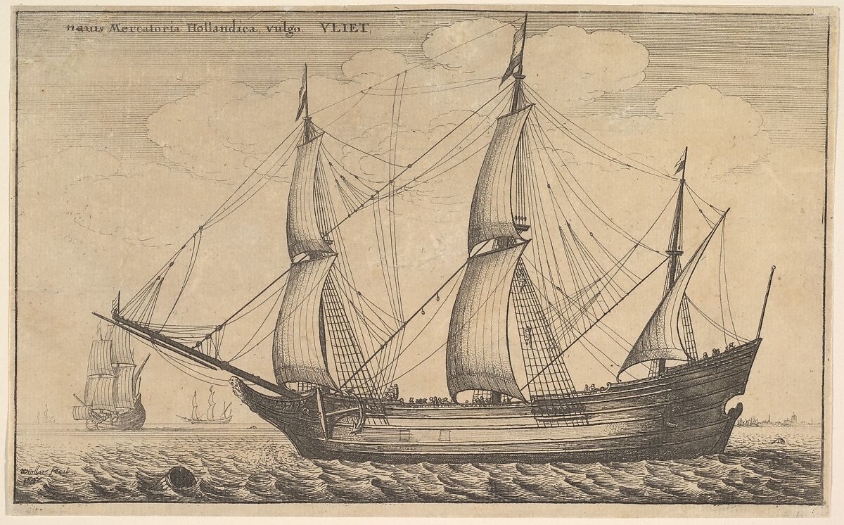 Naues Mercantoriæ Hollandicæ, vulgo, VLIET (A Dutch freighter), Wenceslaus Hollar (Bohemian, Prague 1607–1677 London), Etching; second state of two with number abraded. 