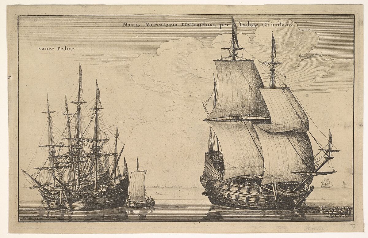 Naues Mercatoriæ Hollandicæ per Indias Occidentales (Dutch East Indiaman), Wenceslaus Hollar (Bohemian, Prague 1607–1677 London), Etching; first state of two 