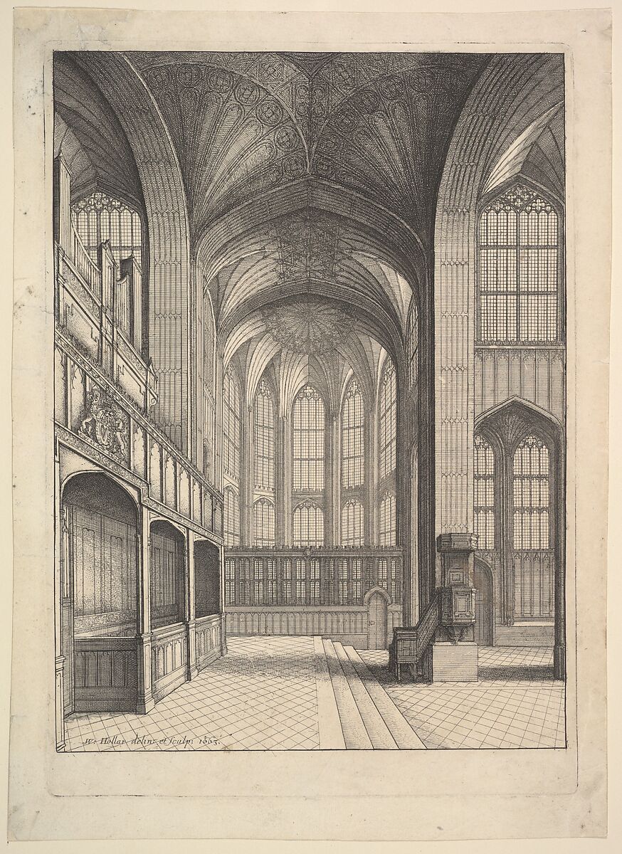 Bray's Chapel in St. George's Chapel, Windsor (from Elias Ashmole's "The Institution, Laws & Ceremonies of the most Noble Order of the Garter," London 1672), Wenceslaus Hollar (Bohemian, Prague 1607–1677 London), Etching; first state of two 
