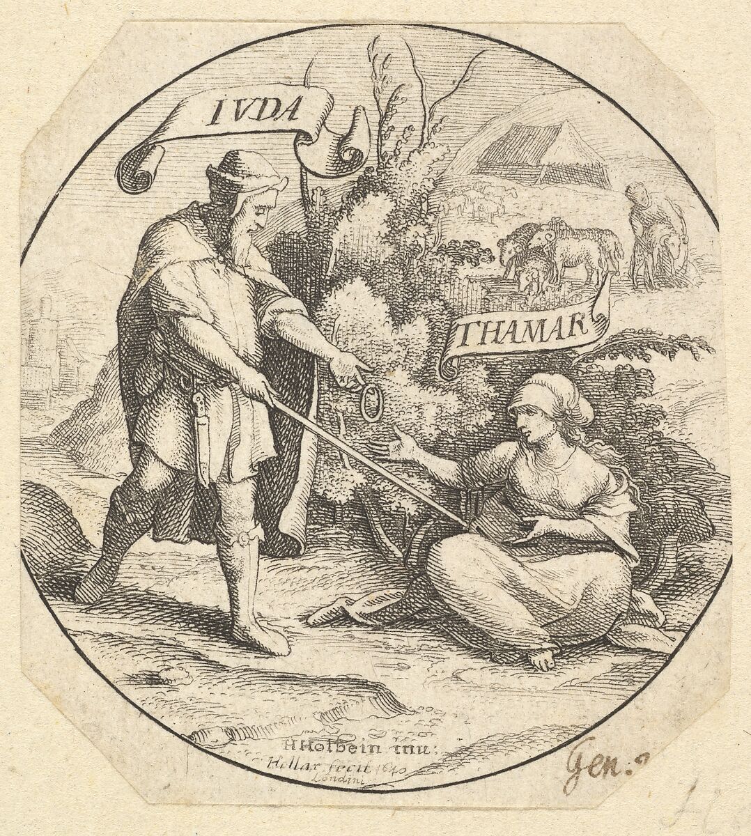 Judah and Tamar, Wenceslaus Hollar (Bohemian, Prague 1607–1677 London), Etching, only state 