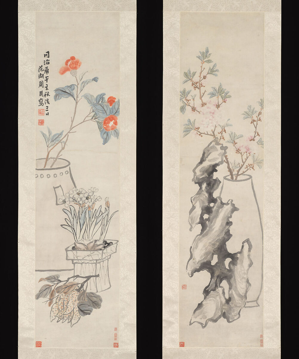 Zhou Cunbo | Flowers: (a) Peach-blossom and Spiritual Stone; (b ...