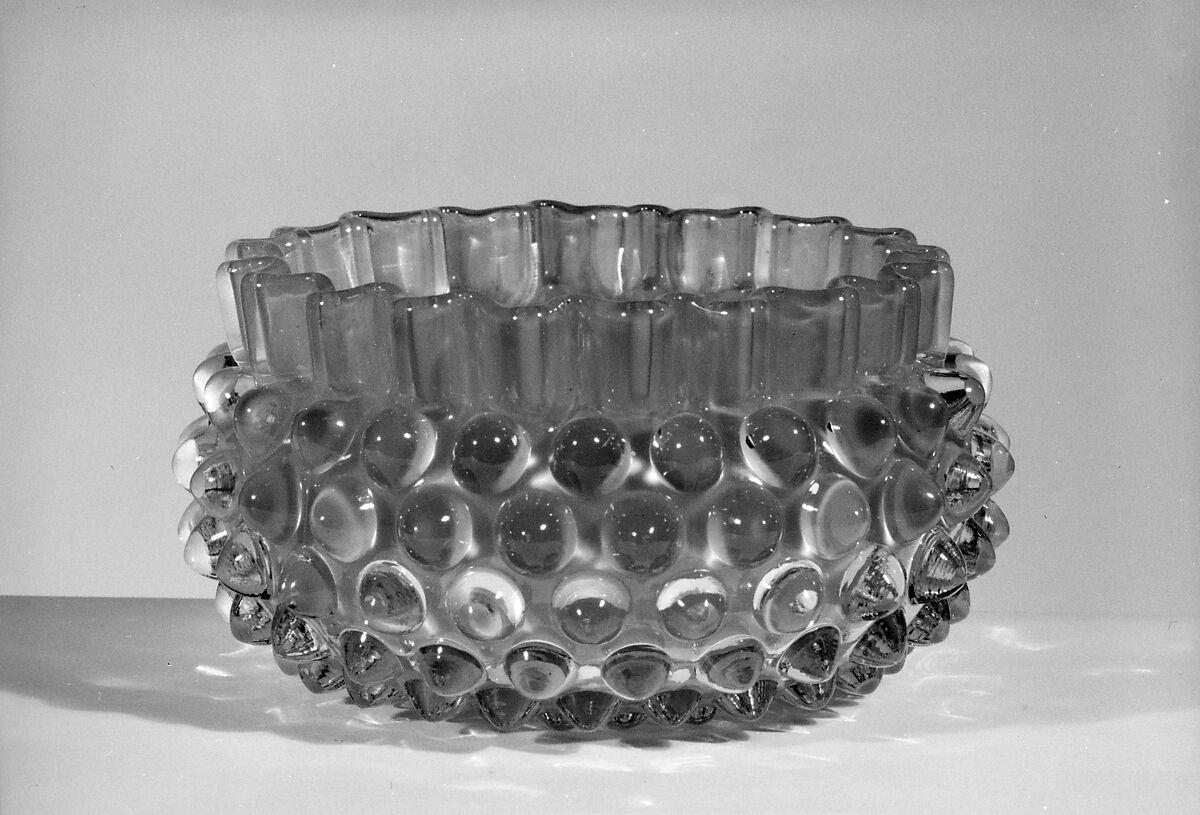 Hobnail Finger Bowl, Probably Hobbs, Brockunier and Company (1863–1891), Pressed colorless and opaque cranberry glass, American 