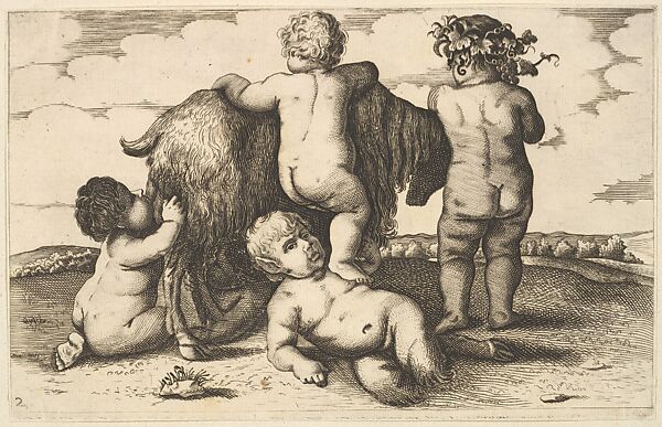 Four boys, a young satyr and a goat (copy in reverse)