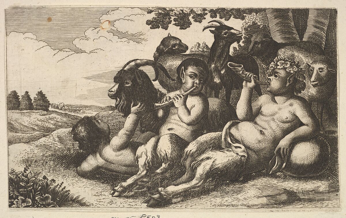 Two young satyrs and a boy (copy in reverse), Copy after Wenceslaus Hollar (Bohemian, Prague 1607–1677 London), Etching and engraving 