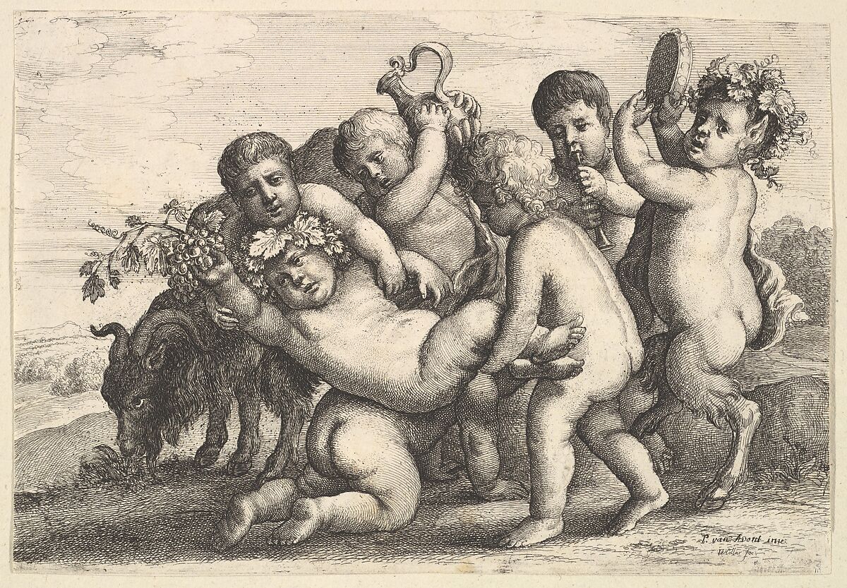 Five boys, two satyrs and a goat, Wenceslaus Hollar (Bohemian, Prague 1607–1677 London), Etching, only state 