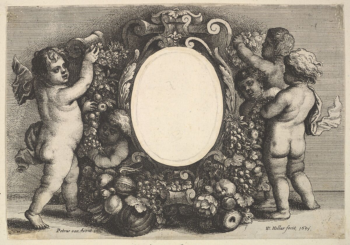 Paedopaegnion: Third Title Page: Petrus vanden Avont Belga Antuerpianus pictor, Wenceslaus Hollar (Bohemian, Prague 1607–1677 London), Etching; missing the portrait in the center 