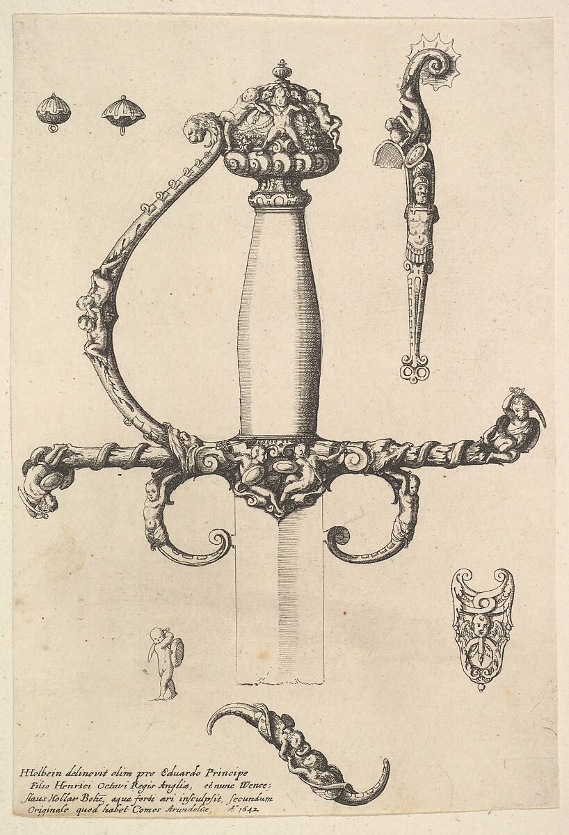 Ornamental sword hilt, Wenceslaus Hollar (Bohemian, Prague 1607–1677 London), Etching; only state 