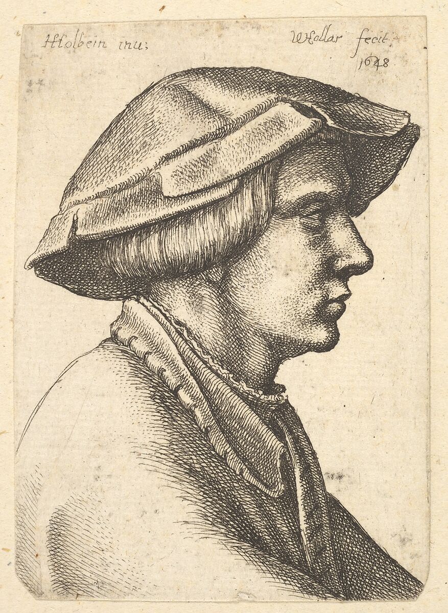 Head of young man wearing hat in profile to right, Wenceslaus Hollar (Bohemian, Prague 1607–1677 London), Etching, only state 