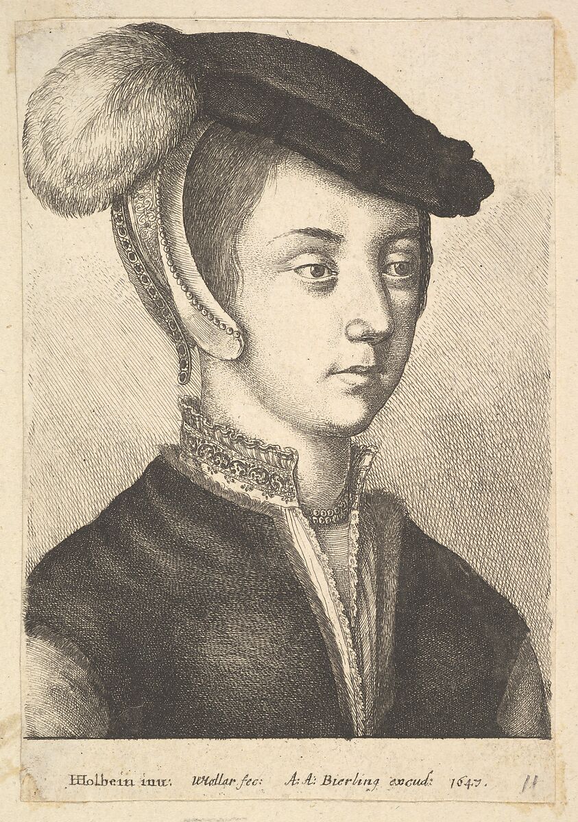 Young woman wearing a feathered cap, Wenceslaus Hollar (Bohemian, Prague 1607–1677 London), Etching and drypoint,  third state of three (NH) 