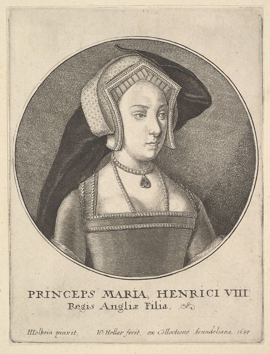 Princeps Maria Henrici VIII Regis Angliæ Filia, Wenceslaus Hollar (Bohemian, Prague 1607–1677 London), Etching; first state of four