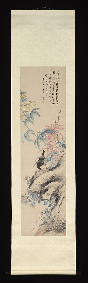 Flower and Bird, Zhang Xiong (Chinese, 1803–1886), Hanging scroll; ink and color on paper, China