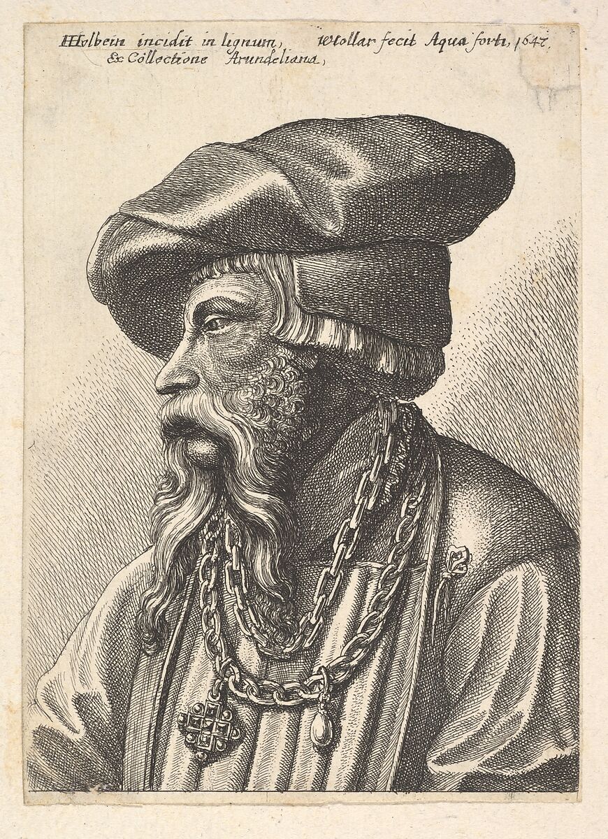 Bearded man with chain necklace, Wenceslaus Hollar (Bohemian, Prague 1607–1677 London), Etching; margin cut thwarting state assignment 