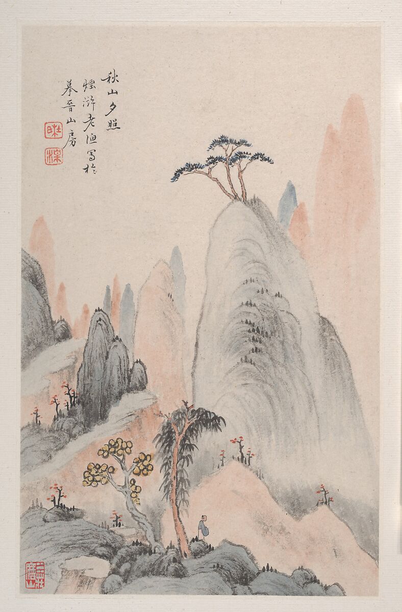 Landscapes after old masters, Du Xiang (Chinese, active late 19th century), Album of seven leaves; ink and color on paper, China