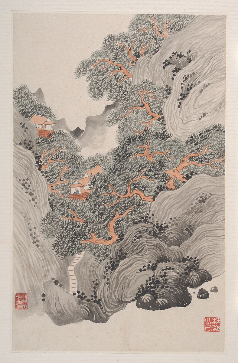 Landscapes after old masters, Du Xiang (Chinese, active late 19th century), Album of seven leaves; ink and color on paper, China