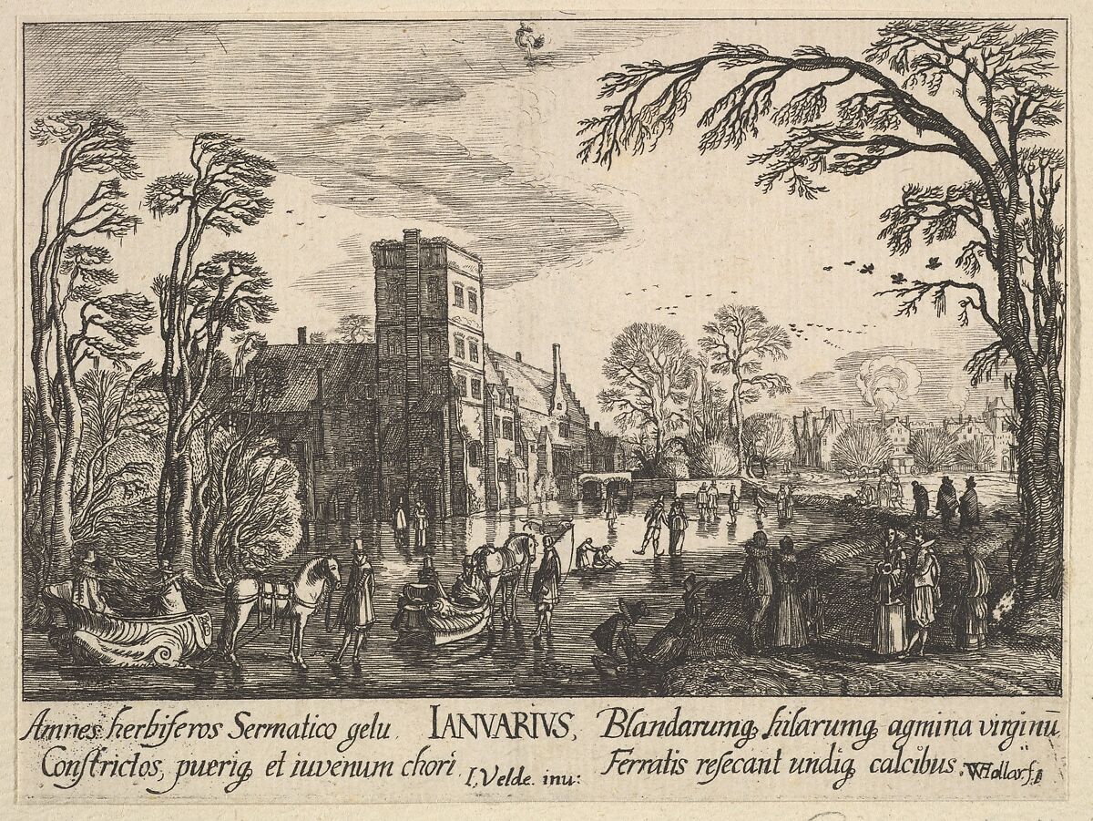 January (Ianuarius), Wenceslaus Hollar (Bohemian, Prague 1607–1677 London), Etching; first state of two 