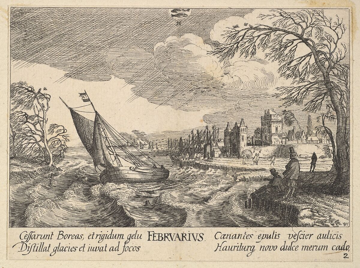 February (Februarius), Wenceslaus Hollar (Bohemian, Prague 1607–1677 London), Etching 