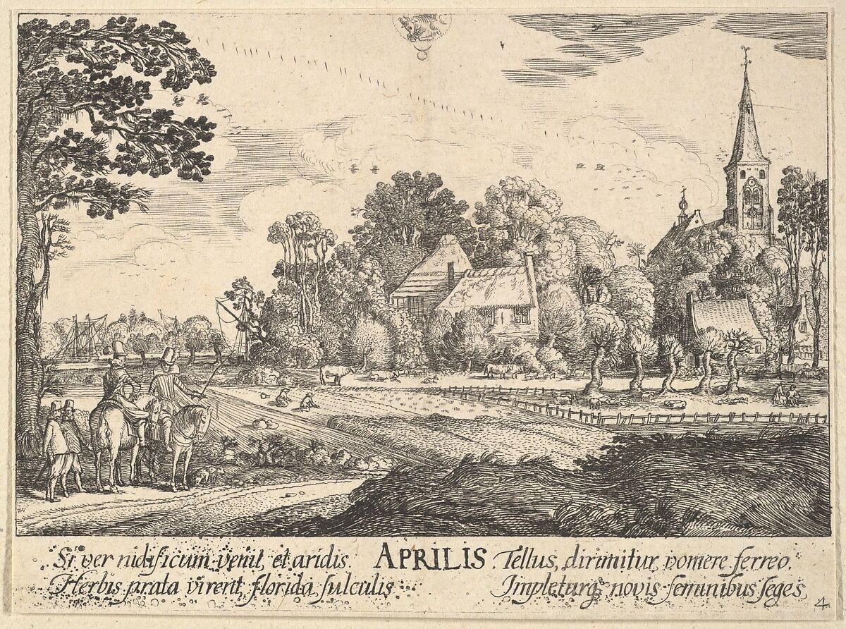 April (Aprills), Wenceslaus Hollar (Bohemian, Prague 1607–1677 London), Etching; first state of two 