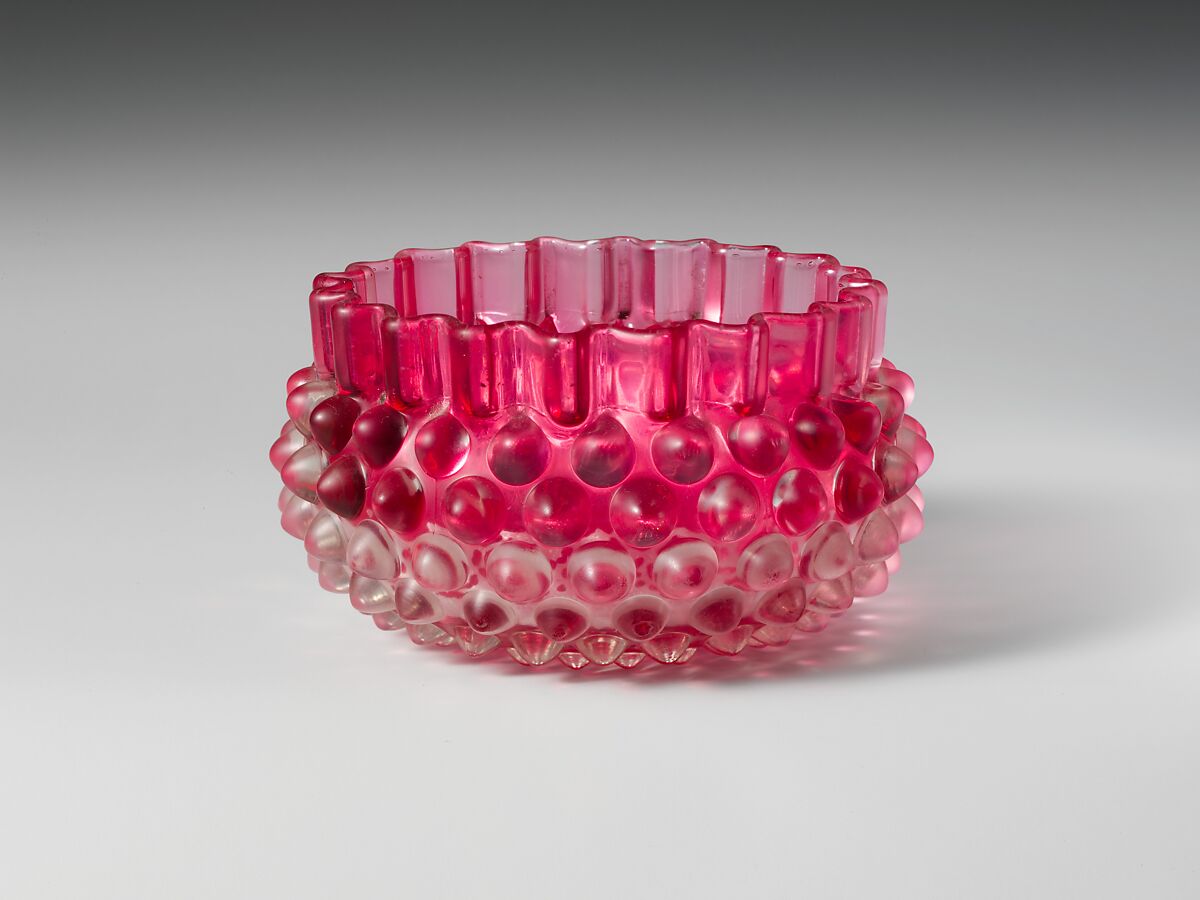 Hobnail Finger Bowl, Probably Hobbs, Brockunier and Company (1863–1891), Pressed cranberry glass, American 