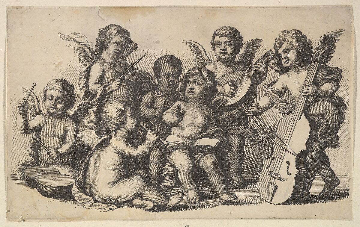 Concert of cherubs on Earth, Wenceslaus Hollar (Bohemian, Prague 1607–1677 London), Etching; first state of two 