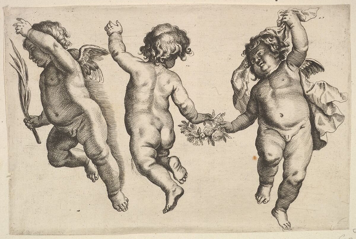 Two cherubs dancing with a small boy, not by Hollar, Formerly attributed to Wenceslaus Hollar (Bohemian, Prague 1607–1677 London), Engraving 