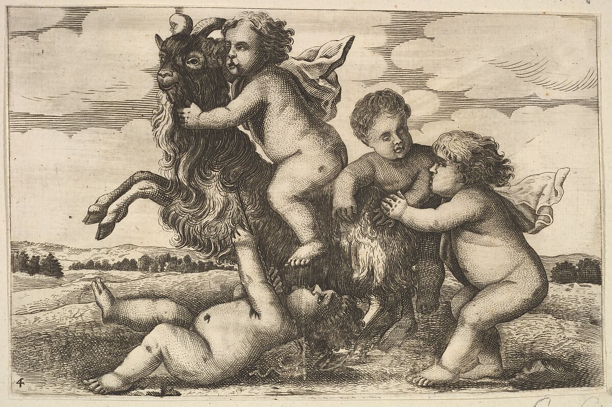 Four small boys and a goat (copy in reverse), Copy after Wenceslaus Hollar (Bohemian, Prague 1607–1677 London), Etching 