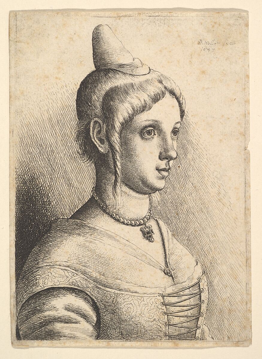 Young woman with a conical hat to right, Wenceslaus Hollar (Bohemian, Prague 1607–1677 London), Etching; first state of two 