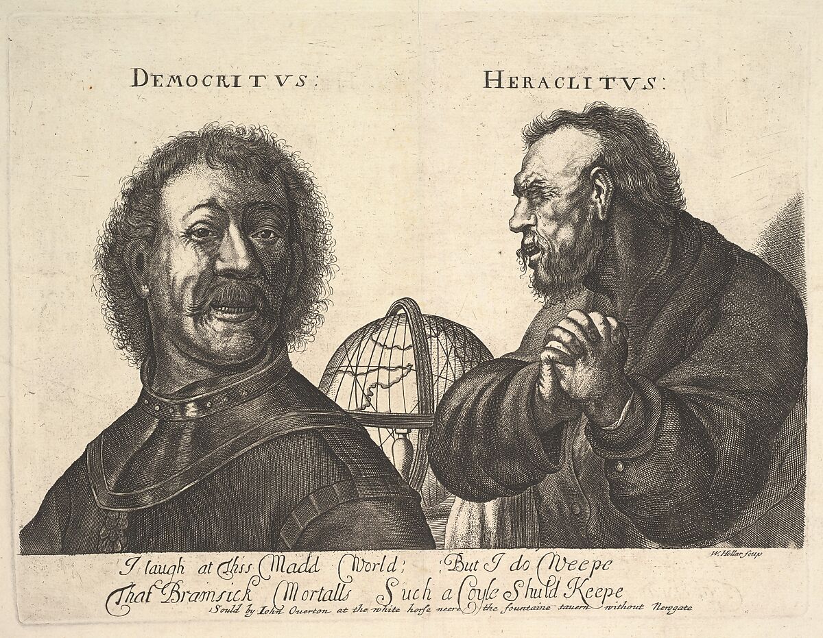 Democritus and Heraclitus, Wenceslaus Hollar (Bohemian, Prague 1607–1677 London), Etching; not by Hollar 