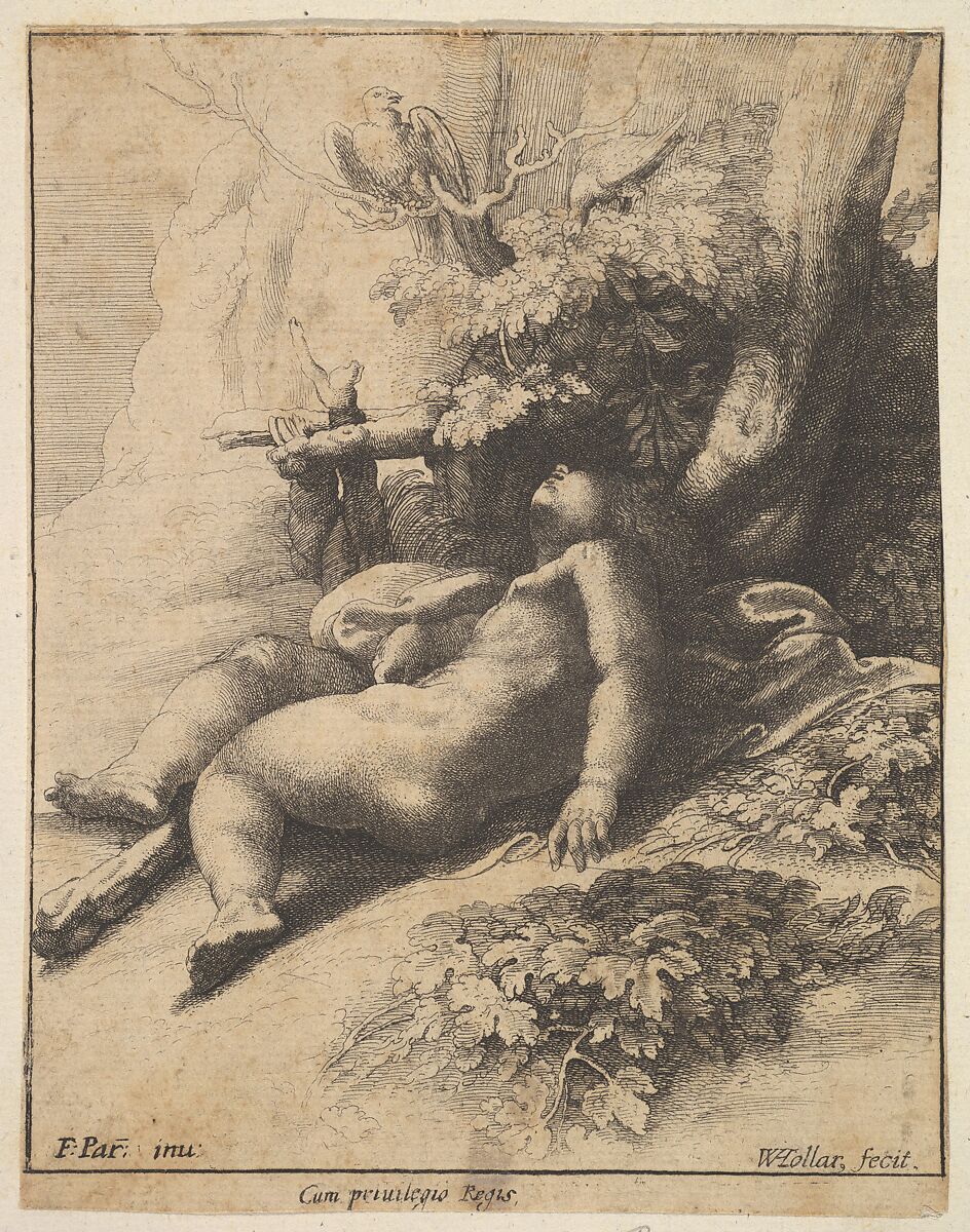 Infant Hercules asleep, Wenceslaus Hollar (Bohemian, Prague 1607–1677 London), Etching; third state of four, the plate is reduced in size in this state 