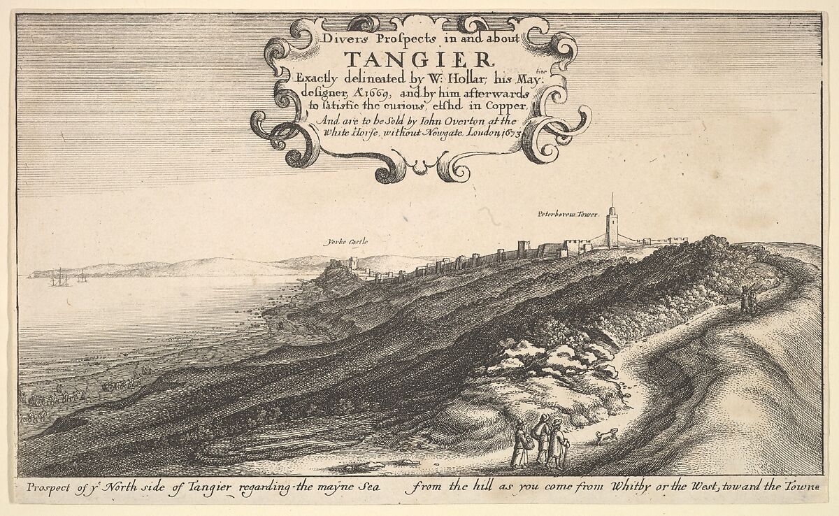 Prospect of ye North side of Tangier regarding the mayne Sea from the hill as you come from Whitby or the West, toward the Towne, Wenceslaus Hollar (Bohemian, Prague 1607–1677 London), Etching; intermediate state with substantial re-working but before the changes
described for second state 