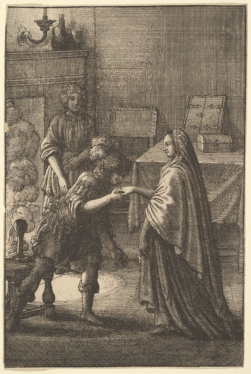 The soldier kissing the woman's hand (from John Ogilby, "Aesopics or a Second Colllection of Fables," 1668), Wenceslaus Hollar (Bohemian, Prague 1607–1677 London), Etching, second state of two 