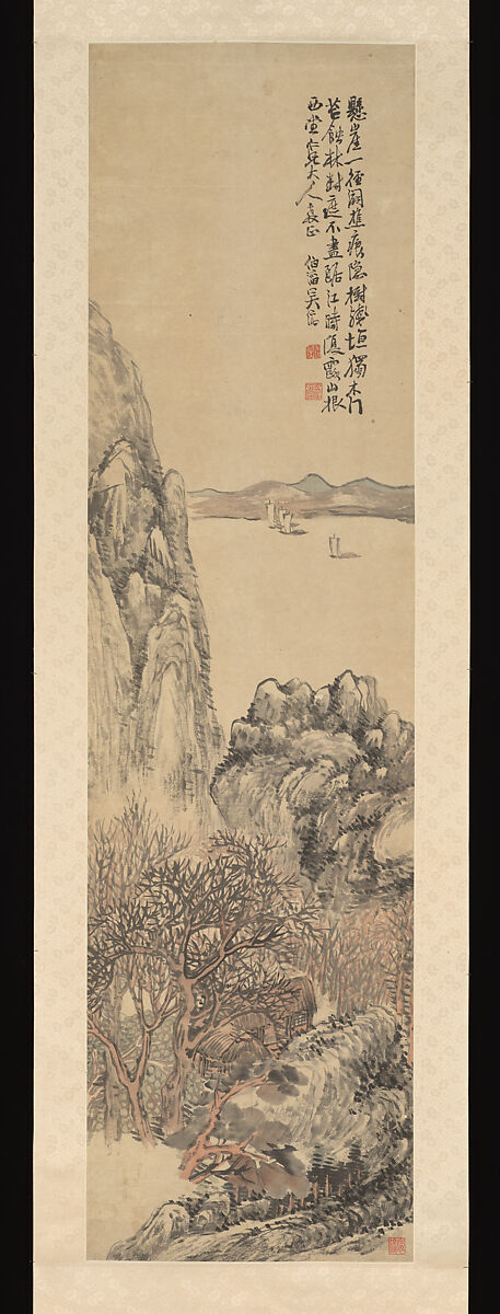 Landscape, Wu Tao (Chinese, 1840–1895), Hanging scroll; ink and color on paper, China 