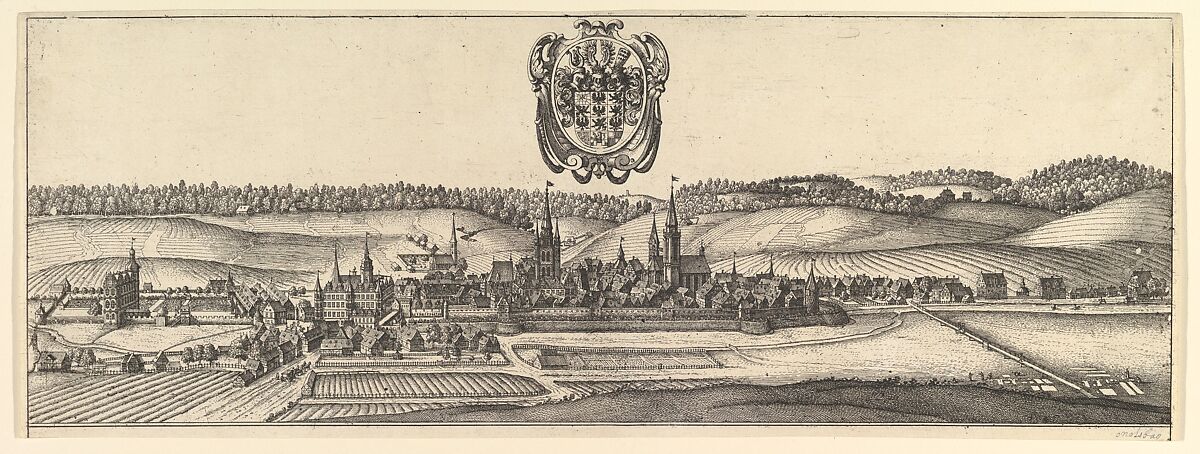 Ansbach and Coburg, View (a) of two views (a&b)., Wenceslaus Hollar (Bohemian, Prague 1607–1677 London), Etching, state undetermined as bottom half is lacking. 