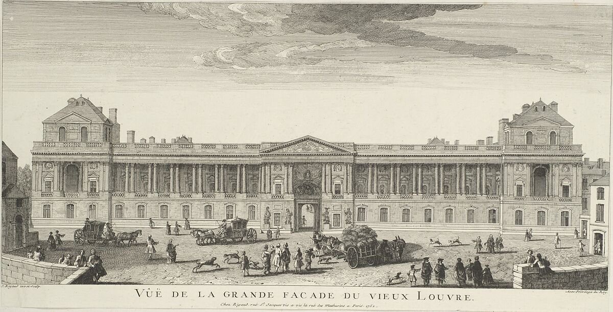 Vue de la Grande Façade du Vieux Louvre, Jacques Rigaud (French, Marseilles 1681–1754 Paris), Etching 