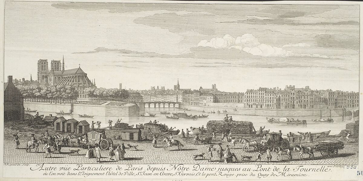 Autre Vue Particulière de Paris depuis Nôtre Dame, Jusques au Pont de la Tournelle, Jacques Rigaud (French, Marseilles 1681–1754 Paris), Etching 