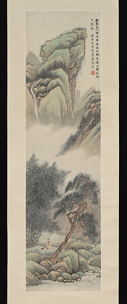 Listening to the Stream, Wu Guxiang (Chinese, 1848–1903), Hanging scroll; ink and color on paper, China 