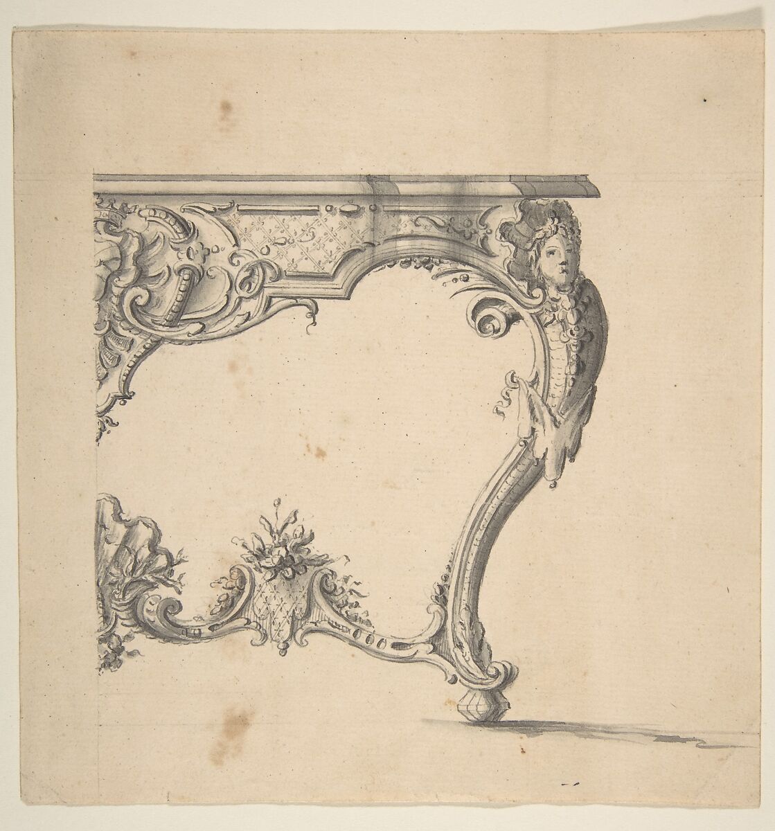 Design for a Table, Giovanni Battista Natali III (Italian, Pontremoli, Tuscany 1698–1765 Naples), Pen and brown ink, brush with gray and brown wash, over traces of graphite or black chalk 
