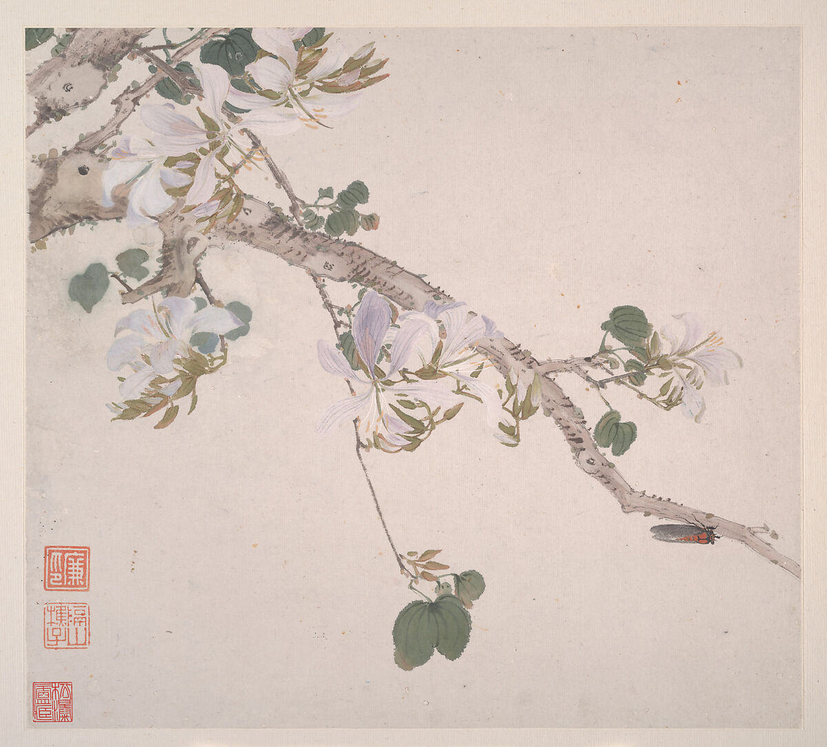 Insects and Flowers, Ju Lian (Chinese, 1828–1904), Album of eight leaves; ink and color on paper, China