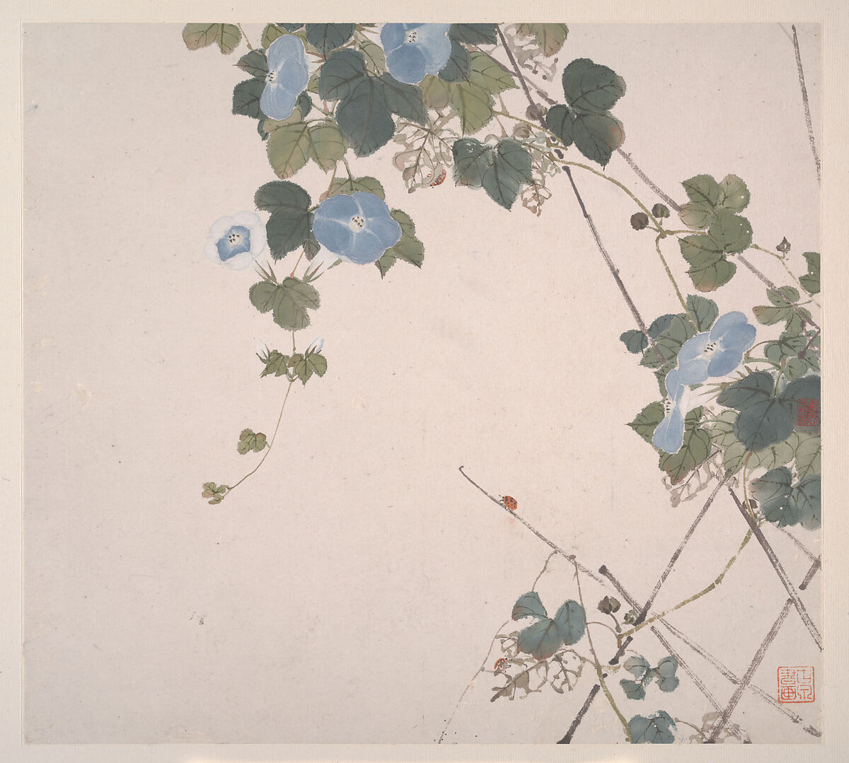 Insects and Flowers, Ju Lian (Chinese, 1828–1904), Album of eight leaves; ink and color on paper, China