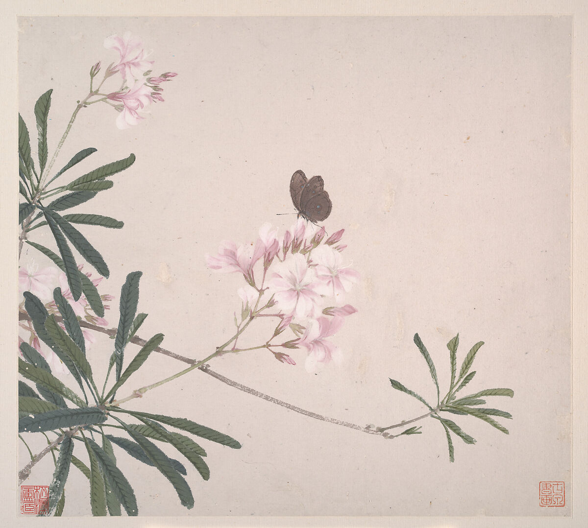 Insects and Flowers, Ju Lian (Chinese, 1828–1904), Album of eight leaves; ink and color on paper, China