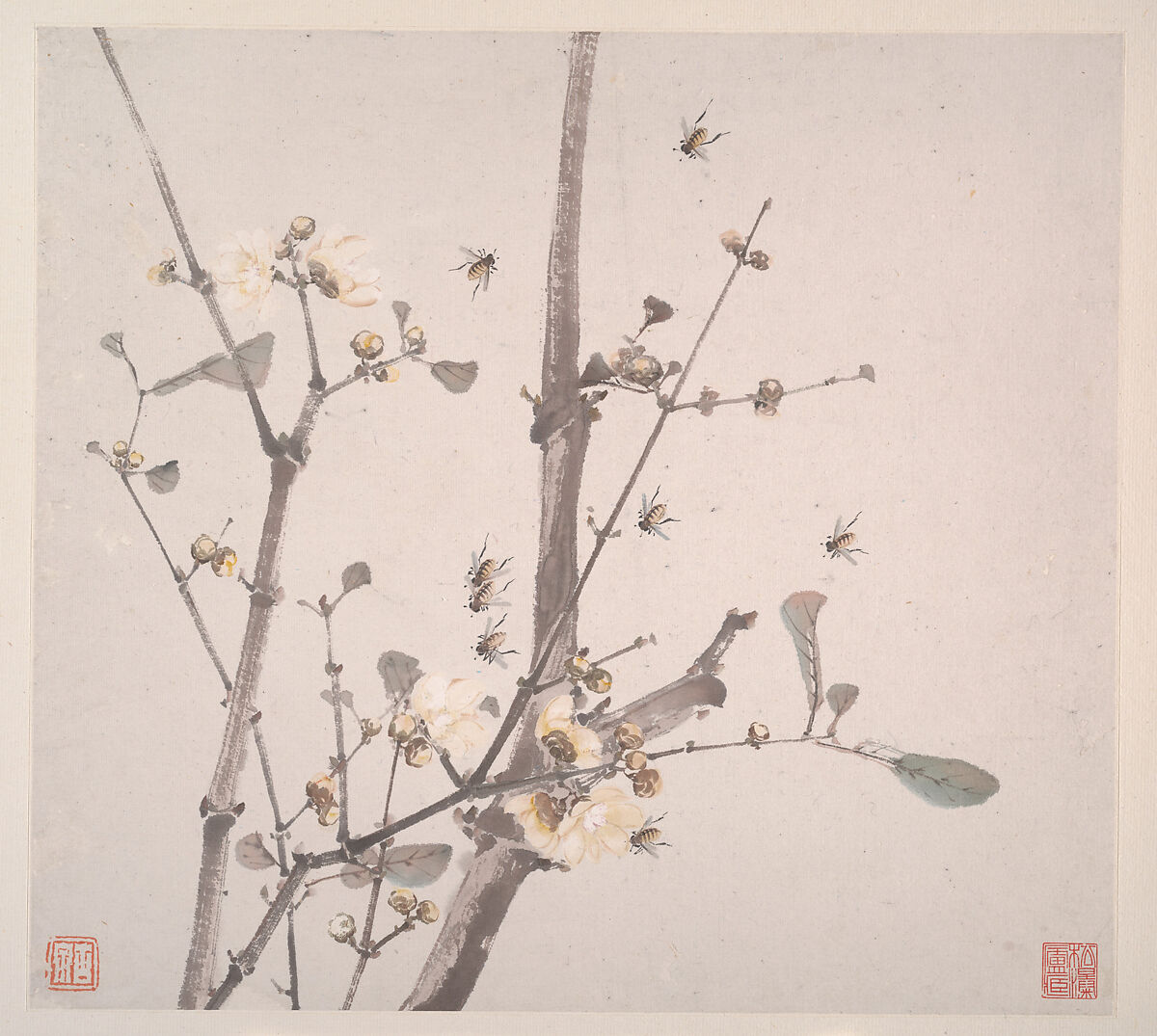 Insects and Flowers, Ju Lian (Chinese, 1828–1904), Album of eight leaves; ink and color on paper, China 