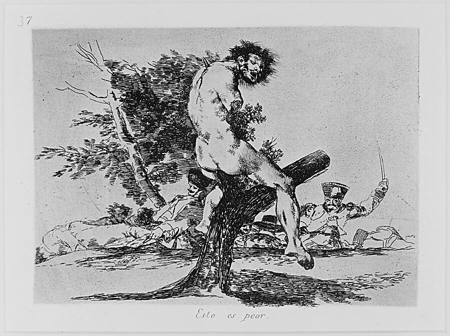 Plate 37 from "The Disasters of War" (Los Desastres de La Guerra): 'This is worse' (Esto es peor), Goya (Francisco de Goya y Lucientes) (Spanish, Fuendetodos 1746–1828 Bordeaux), Etching, lavis, drypoint