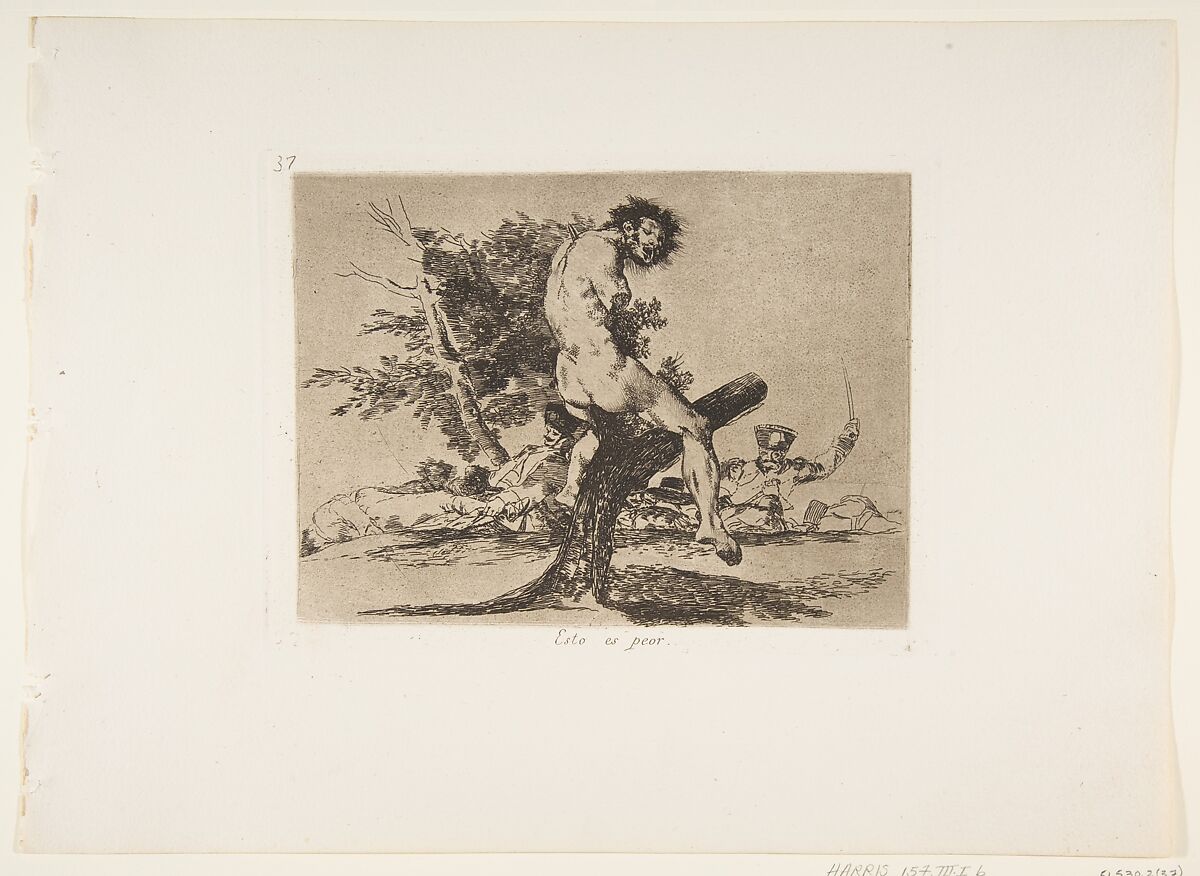 Plate 37 from "The Disasters of War" (Los Desastres de La Guerra): 'This is worse' (Esto es peor), Goya (Francisco de Goya y Lucientes) (Spanish, Fuendetodos 1746–1828 Bordeaux), Etching, lavis, drypoint 