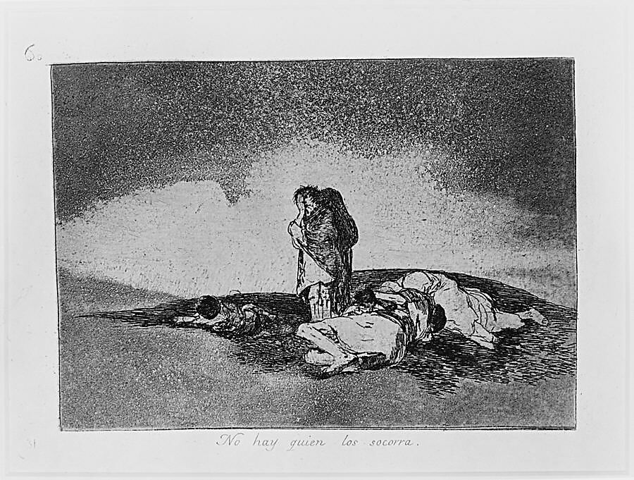 Plate 60 from "The Disasters of War" (Los Desastres de la Guerra): 'There is no one to help them' (No hay quien los socorra), Goya (Francisco de Goya y Lucientes) (Spanish, Fuendetodos 1746–1828 Bordeaux), Etching, burnished aquatint, burin, burnisher