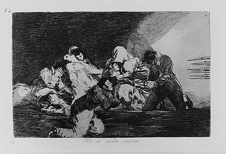 Plate 26  from "The Disasters of War" (Los Desastres de la Guerra): 'One can't look' (No se puede mirar), Goya (Francisco de Goya y Lucientes) (Spanish, Fuendetodos 1746–1828 Bordeaux), Etching, burnished lavis, drypoint, burin