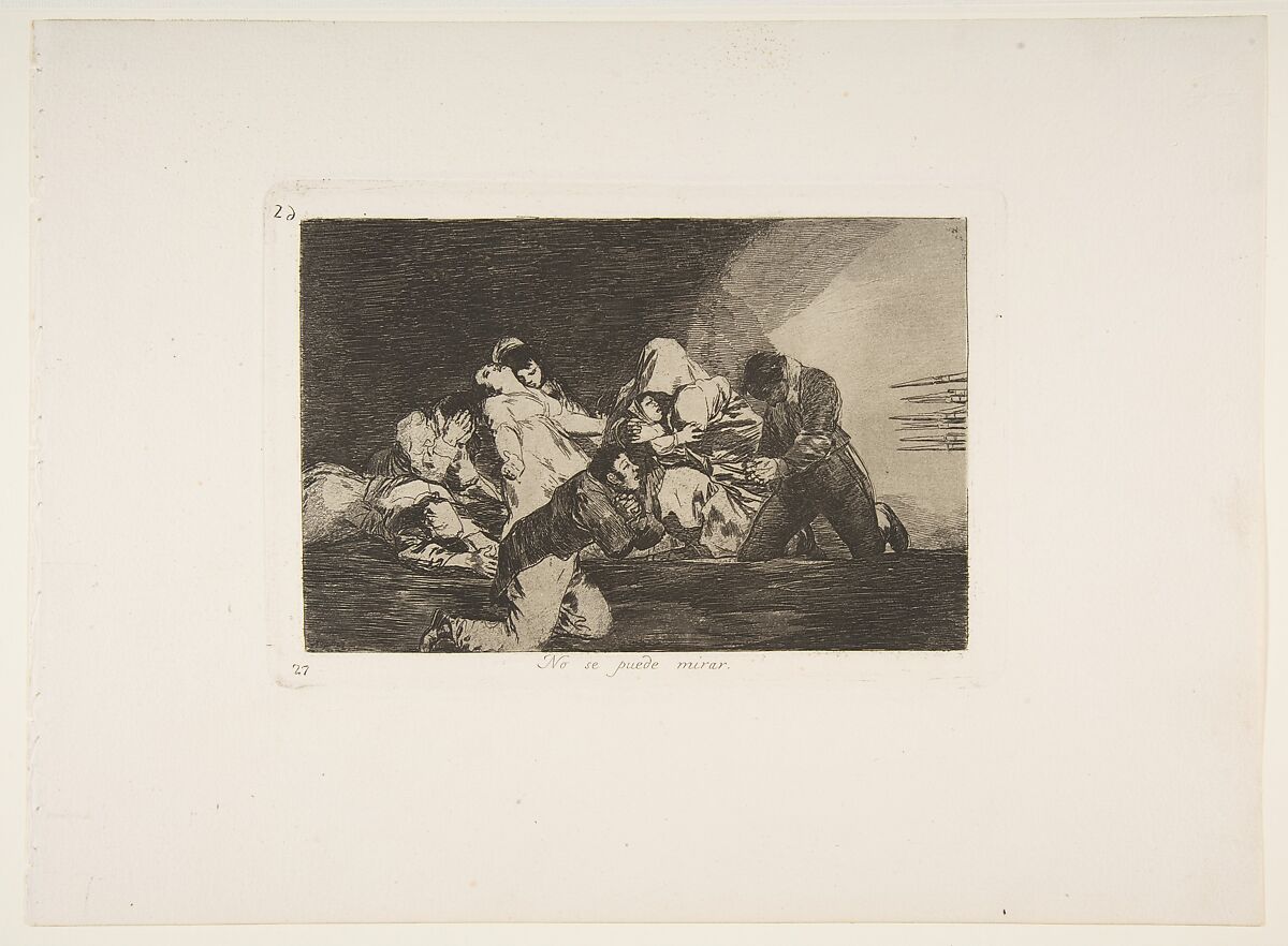 Plate 26  from "The Disasters of War" (Los Desastres de la Guerra): 'One can't look' (No se puede mirar), Goya (Francisco de Goya y Lucientes)  Spanish, Etching, burnished lavis, drypoint, burin